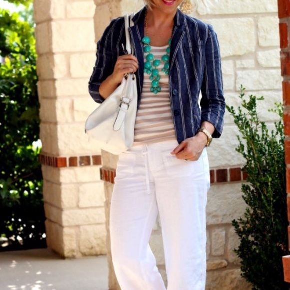 •SOLD• CAbi #871 Nautical Striped Linen Blazer - Picture 2 of 6